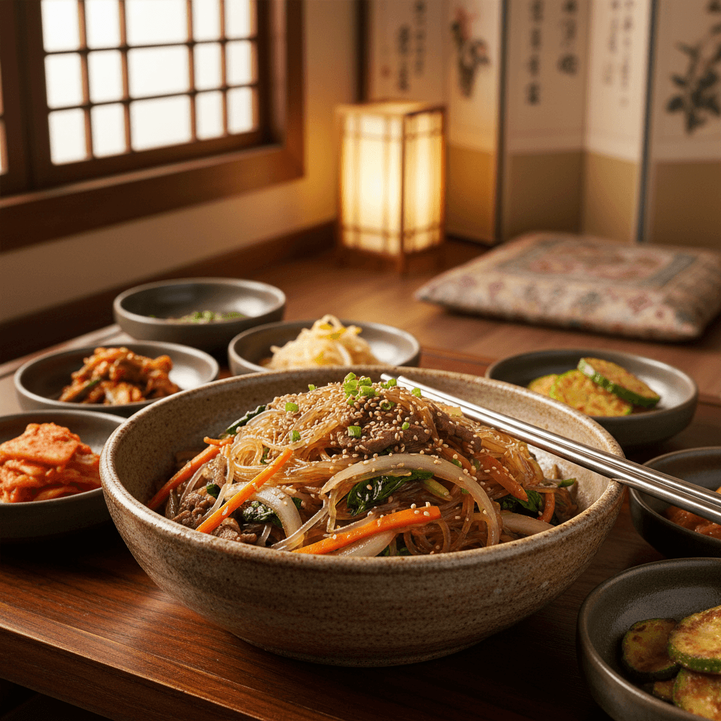 전통 한국 잡채의 맛있는 여행
