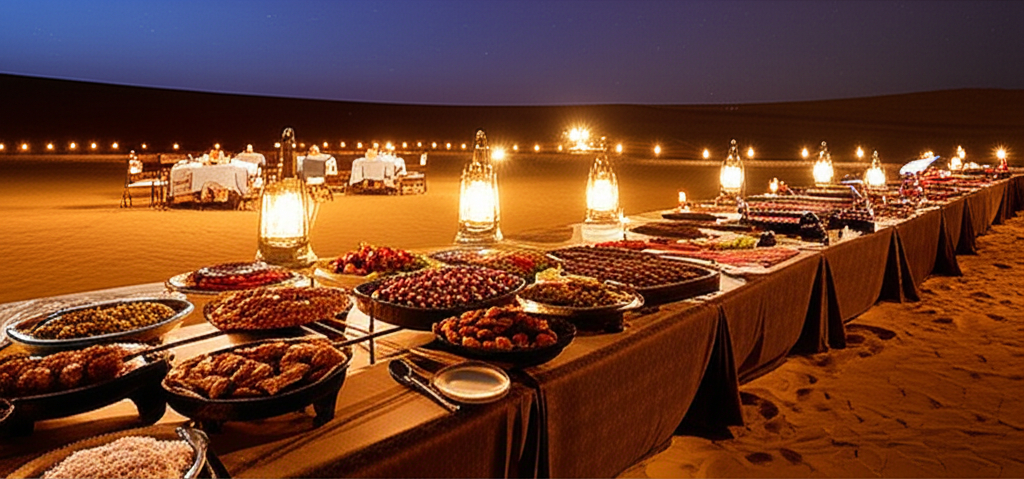 두바이 사막의 아라비안 나이트 뷔페