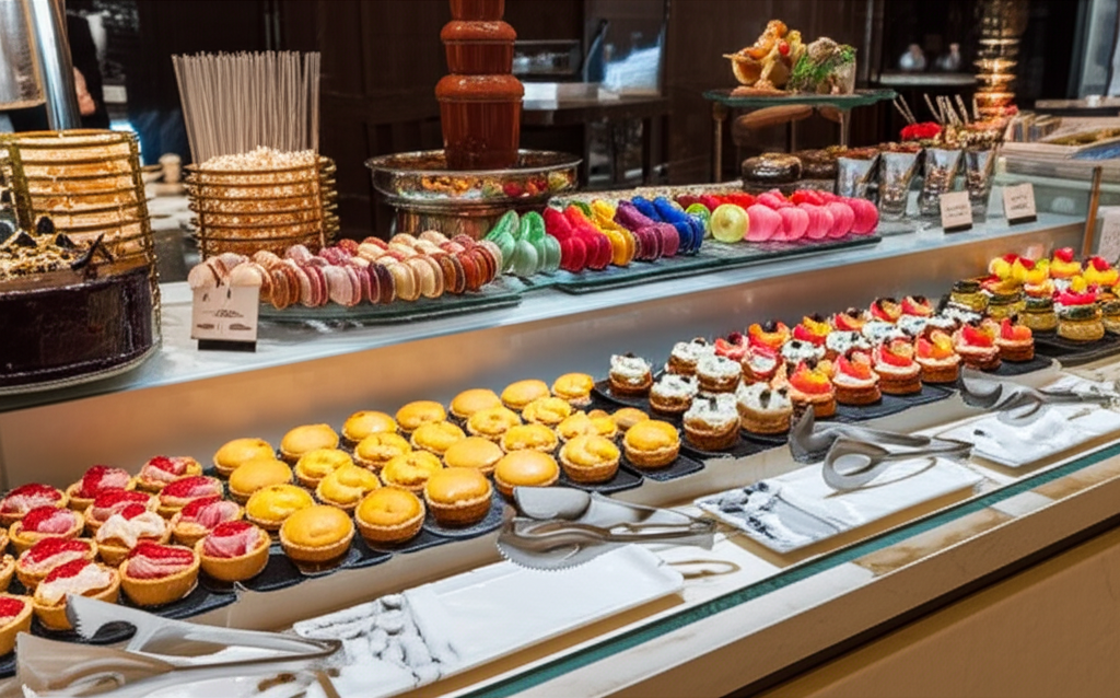호텔 뷔페의 화려한 디저트 코너