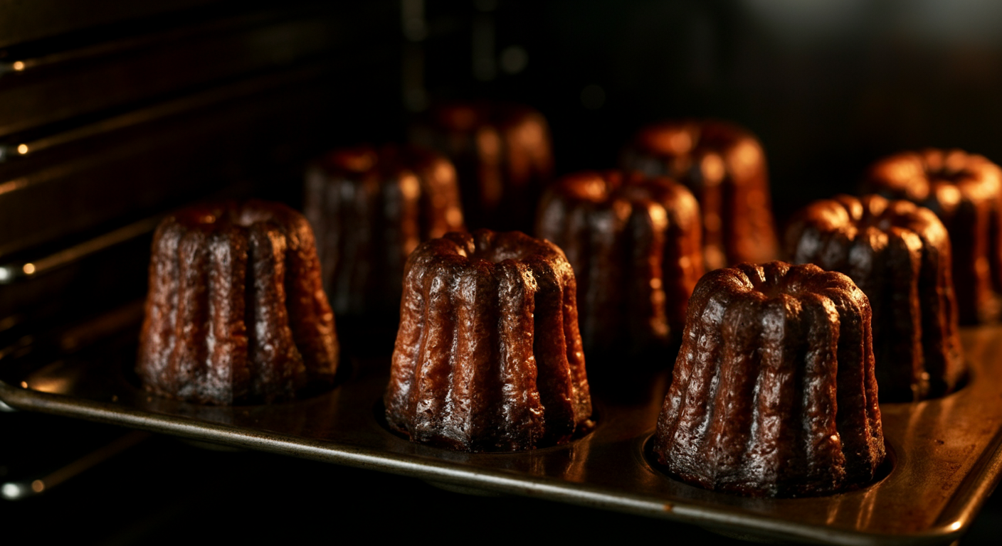 황동 틀에서 구워지는 까눌레