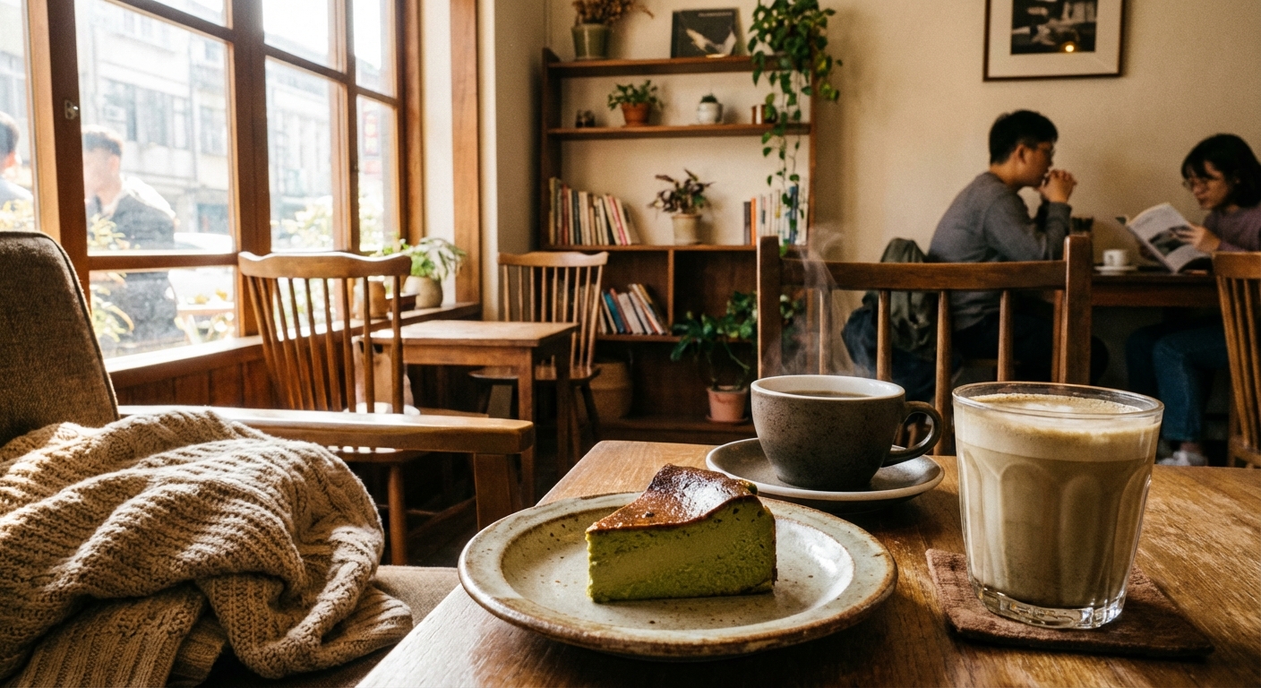 말차 바스크치즈케이크 즐기기