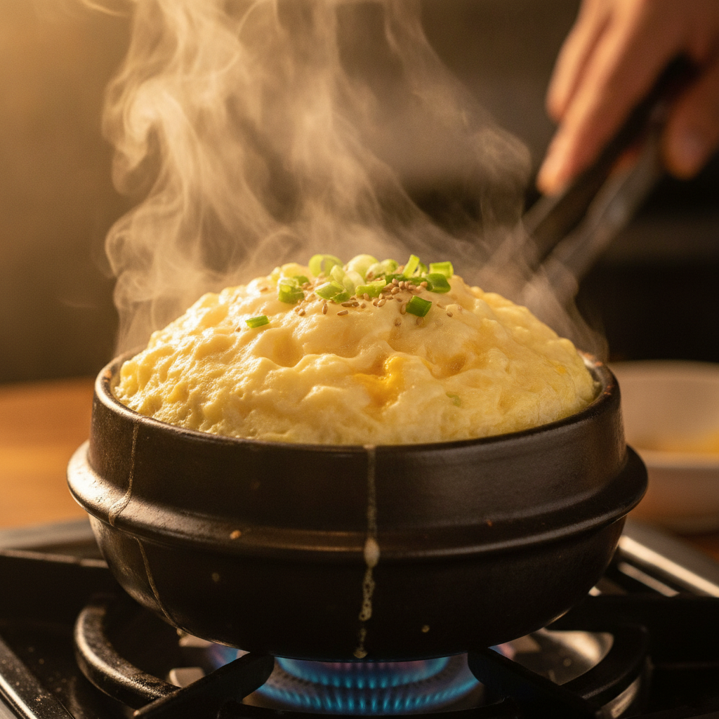 Almost done — 계란찜 coming together