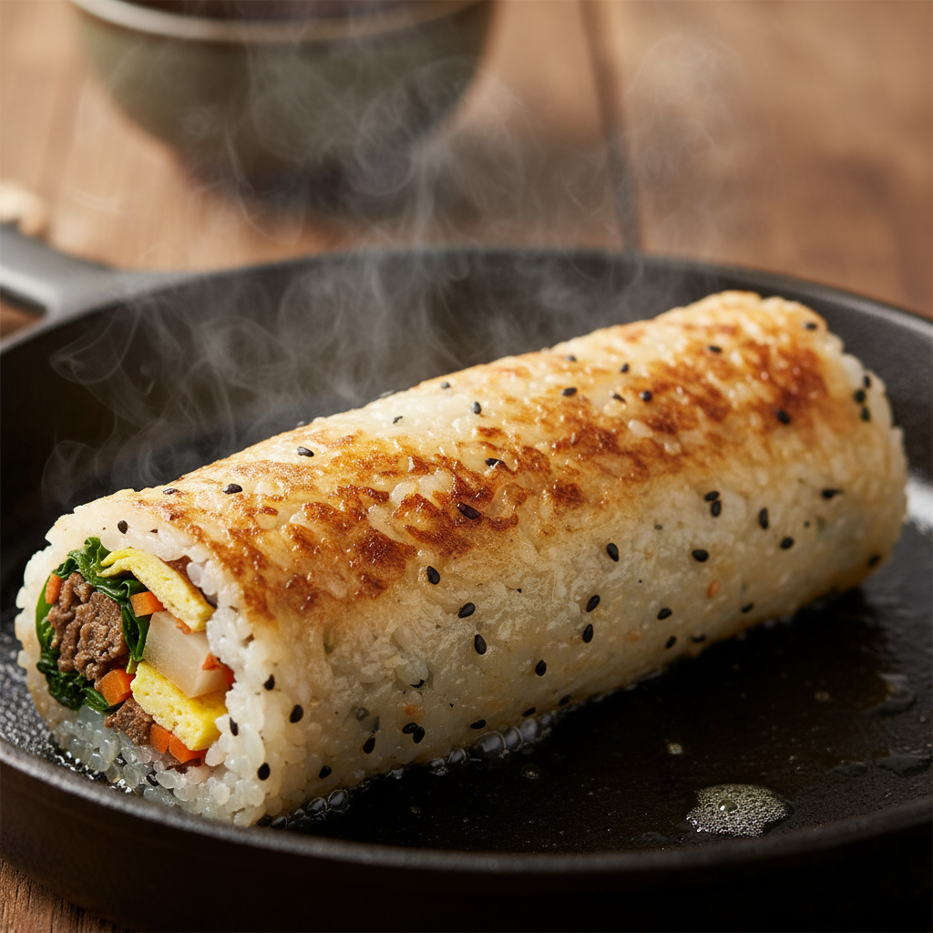 정성스럽게 완성되어 가는 김밥