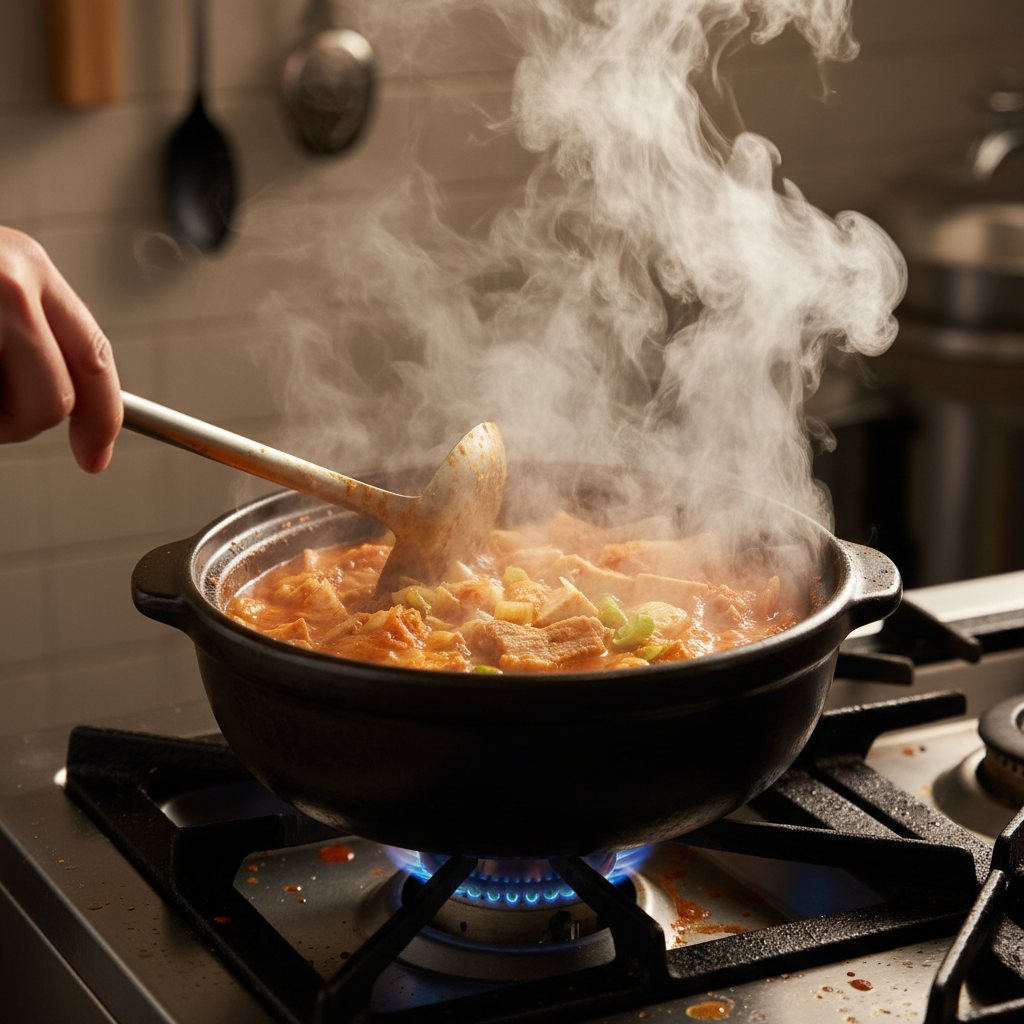 김치찌개 조리 중