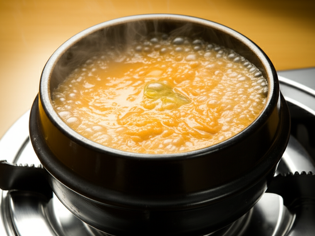 된장찌개 조리 중 — 불 위에서 익어가는 과정
