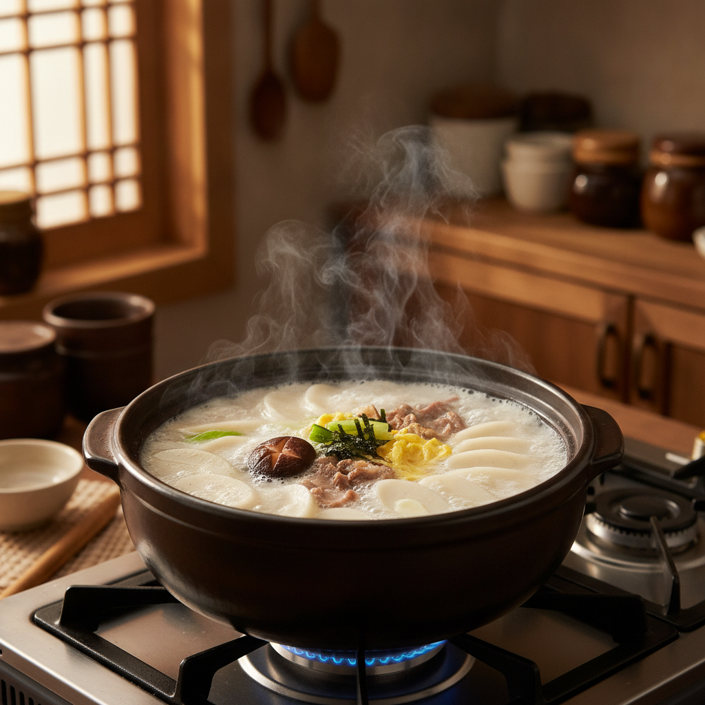떡국 조리 중