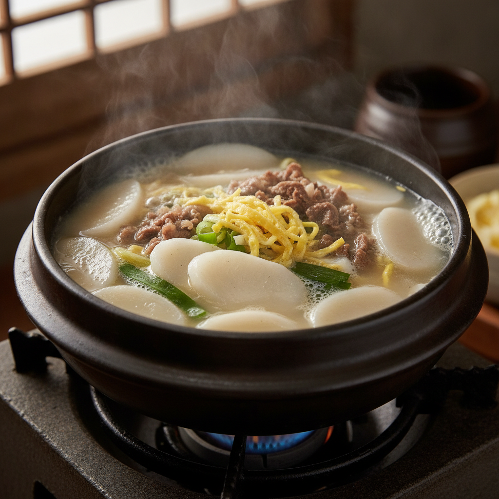 정성스럽게 완성되어 가는 떡국