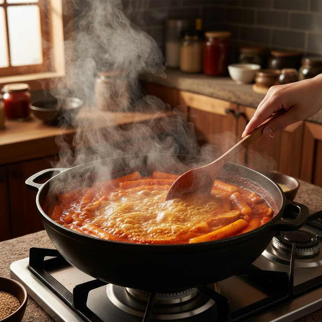 떡볶이 조리 중 — 불 위에서 익어가는 과정