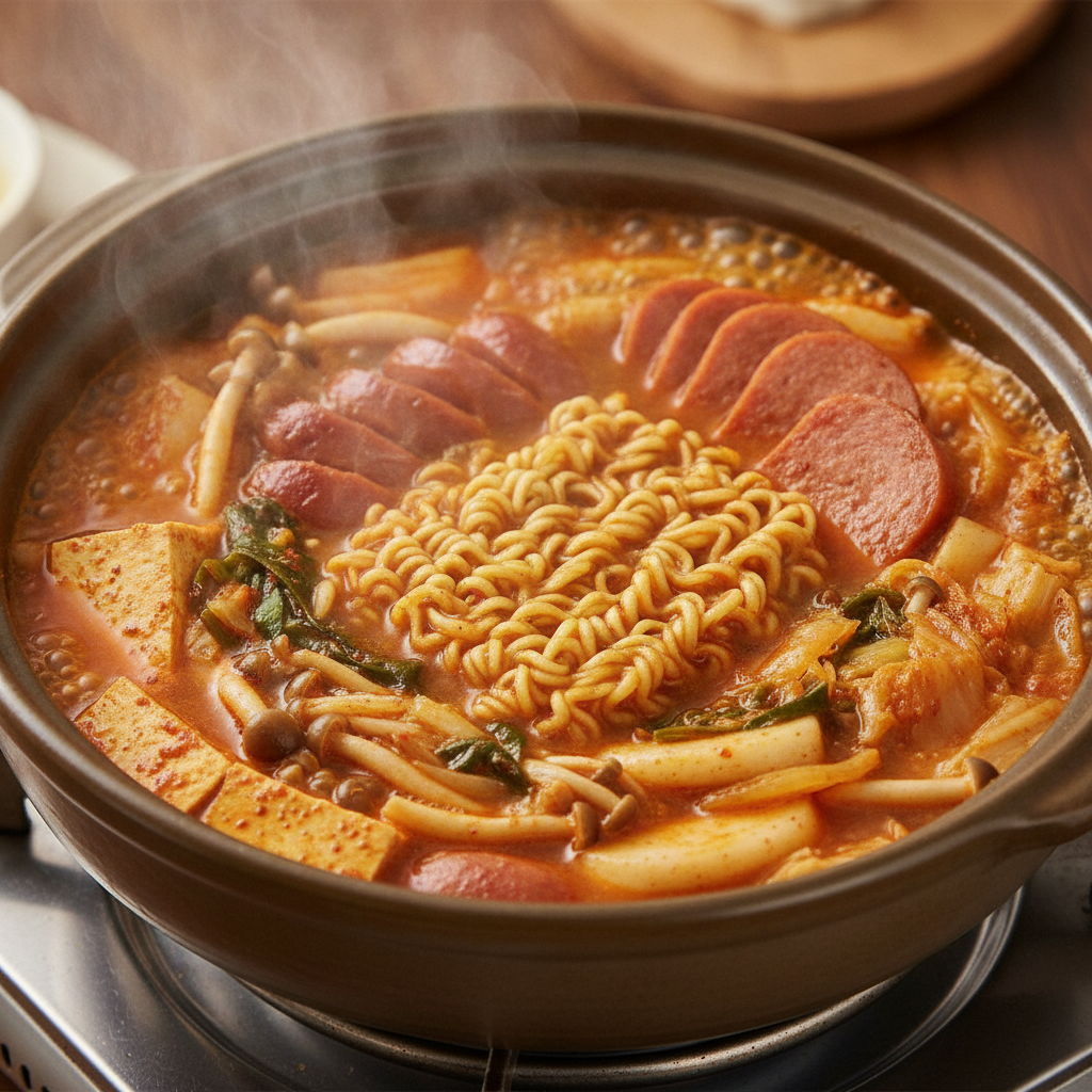 정성스럽게 완성되어 가는 부대찌개