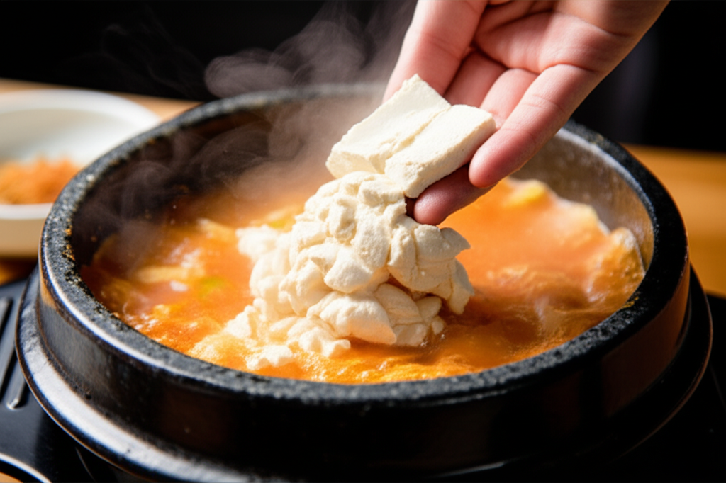 보글보글 끓는 국물에 순두부를 넣는 순간