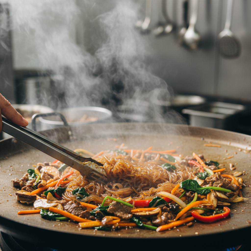 정성스럽게 완성되어 가는 잡채