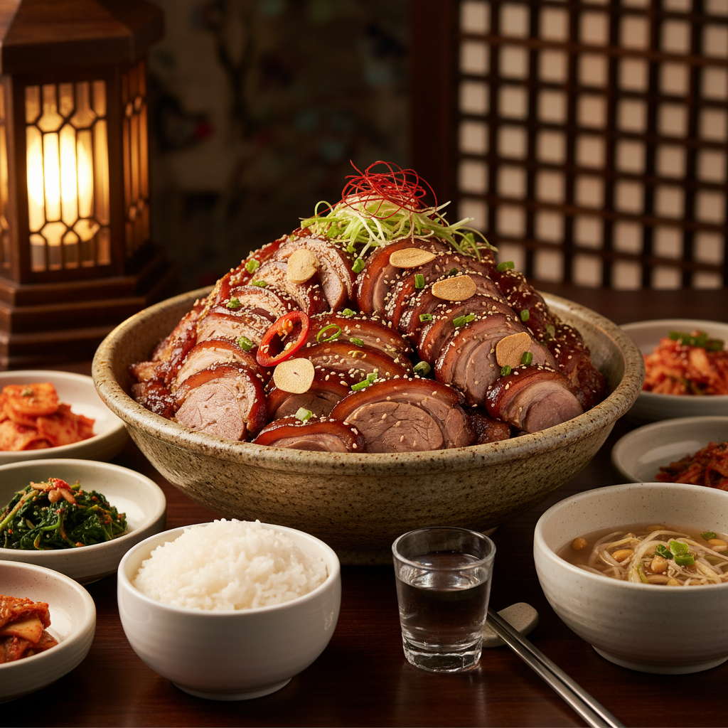 완성된 족발 — 밥과 반찬을 곁들인 한 상