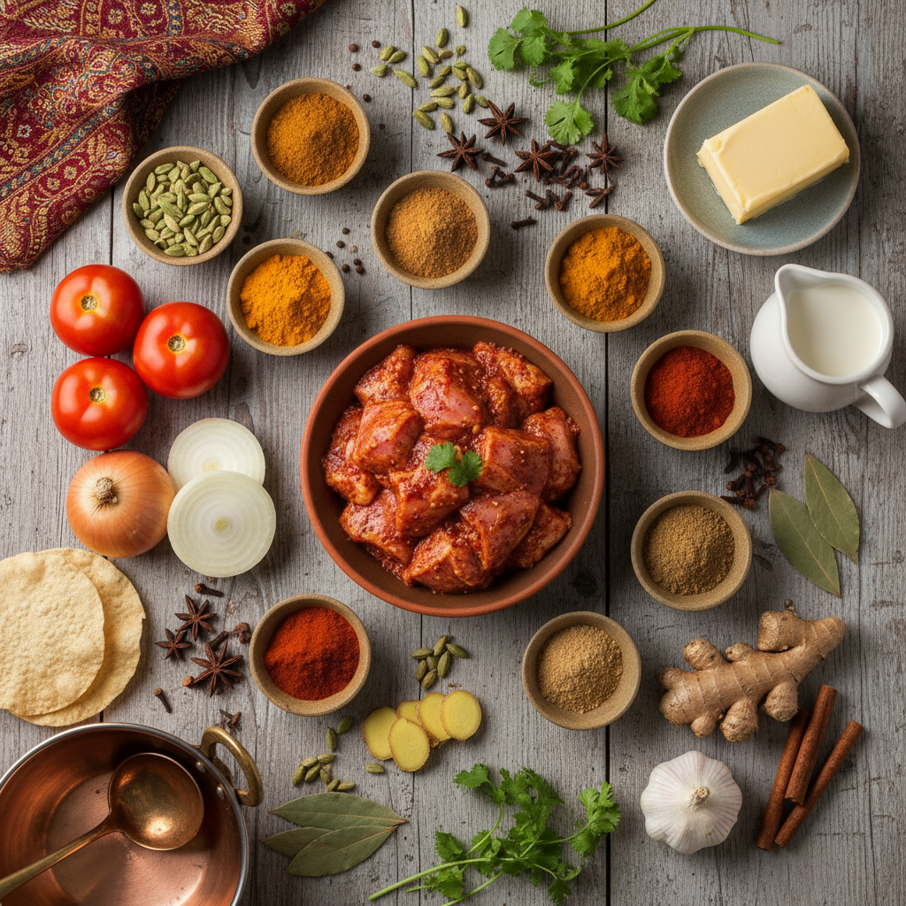 버터치킨커리의 핵심 재료들