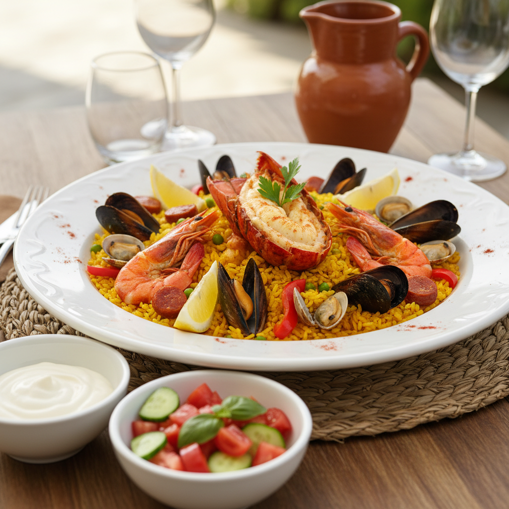 완성된 파에야 한 접시